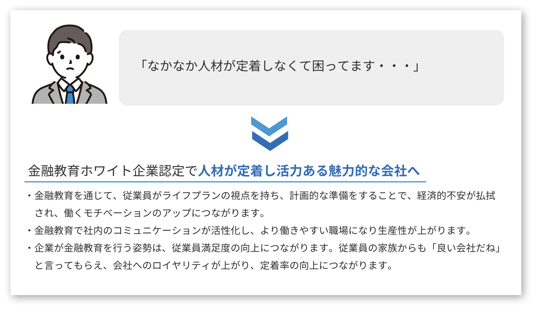金融教育ホワイト企業認定で人材が定着し活力ある魅力的な会社へ