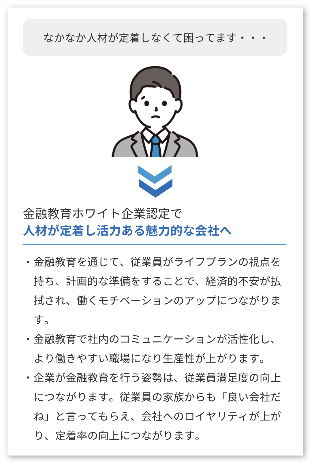 金融教育ホワイト企業認定で人材が定着し活力ある魅力的な会社へ